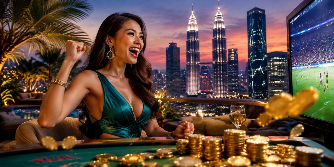 Meja permainan kasino mewah di Kuala Lumpur dengan suasana malam yang meriah